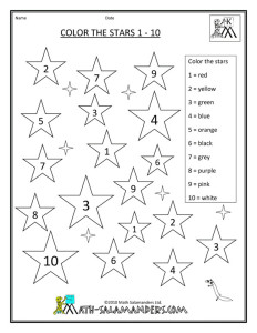 kindergarden math worksheets color in 1 10 color the stars