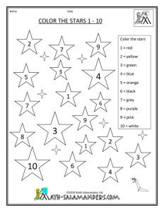 kindergarden math worksheets color in 1 10 color the stars